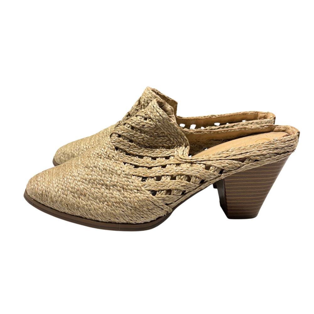 Comfort Est. 1946 Woven Raffia Jute Block Heel Mules 7.5W Natural Pointed Toe - Picture 2 of 8